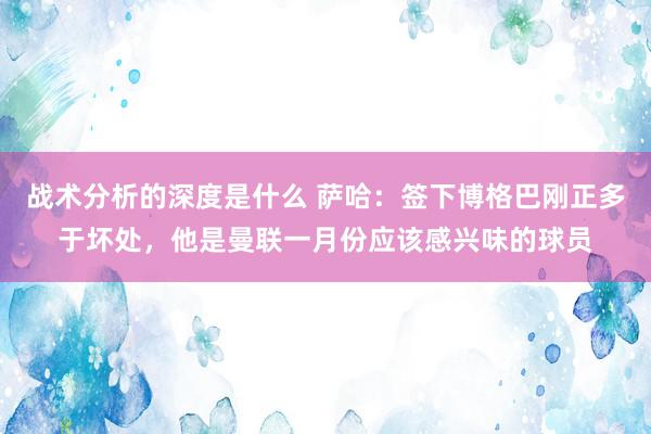 战术分析的深度是什么 萨哈：签下博格巴刚正多于坏处，他是曼联一月份应该感兴味的球员