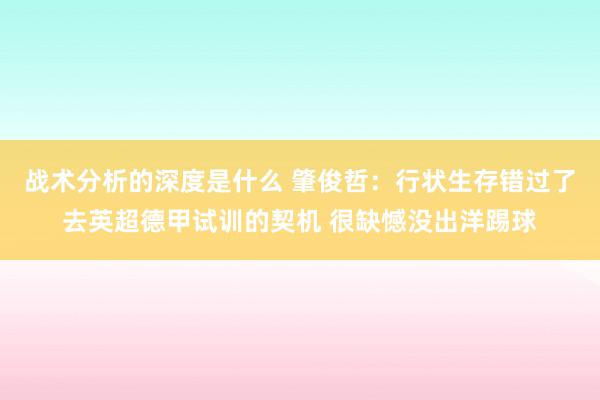 战术分析的深度是什么 肇俊哲：行状生存错过了去英超德甲试训的契机 很缺憾没出洋踢球